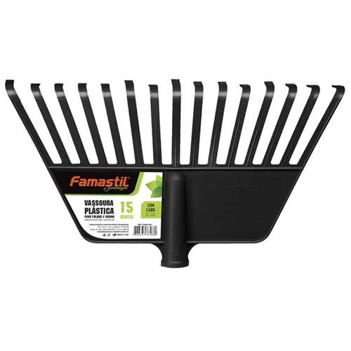 Vassoura Plastica Preta 15 Dentes Com Cabo Famastil