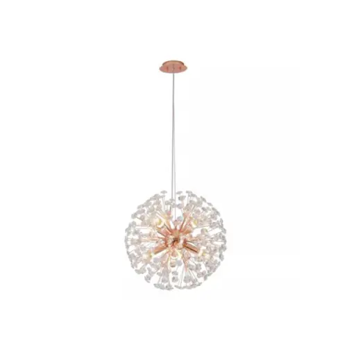 Pendente 45cm E14×8 Metal+Cristal Rose Cabo:1,5M