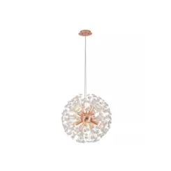 Pendente 45cm E14×8 Metal+Cristal Rose Cabo:1,5M