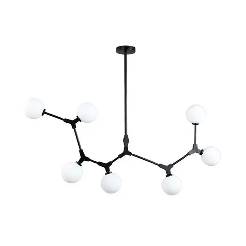 Pendente Articulavel Bheo 2023 7xG9 Metal Preto Vidro Leitoso Nordecor