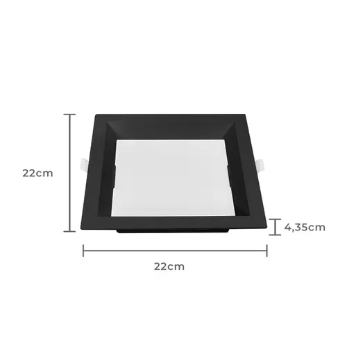 Painel Led Kais Embutir 18W 3000K 22x22 Preto Nordecor