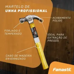 Martelo de Unha Tamboreado 23mm Cabo Madeira Famastil