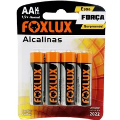 Pilha Alcalina Pequena AA Blister Com 4 Pilhas Foxlux