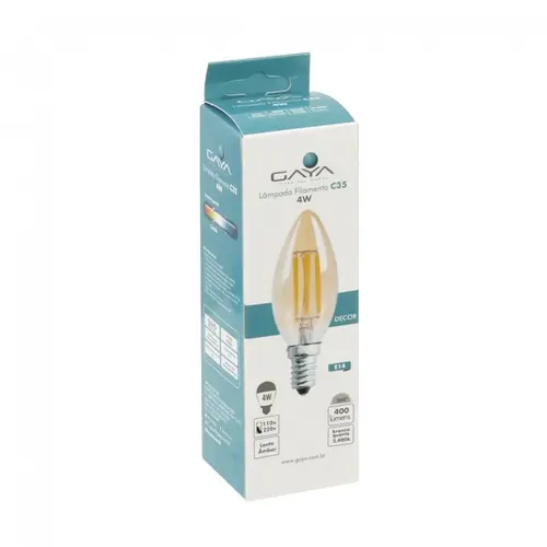 Lampada Led Vela Lisa Filamento 2400K 4W E14 110V Gaya