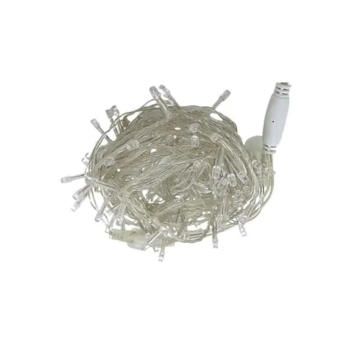 Pisca Pisca Cordao 100LEDs Fio tranparente 110v Fixo Branco Quente