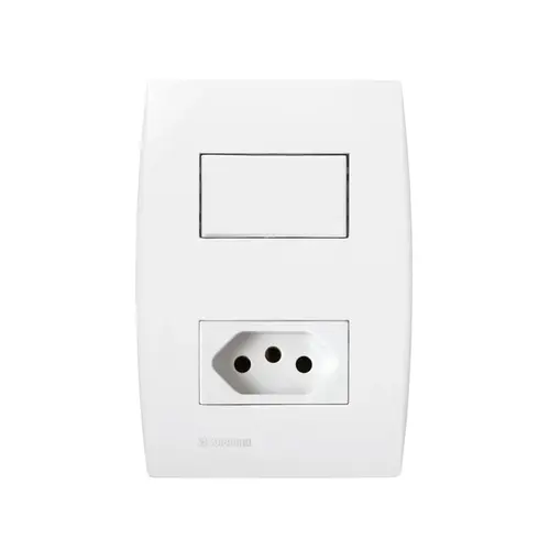 Conjunto Interruptor Simples 10A + 1 Tomada 2P+t 10A 250V 4x2 Branco Ilus Soprano
