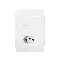 Conjunto Interruptor Simples 10A + 1 Tomada 2P+t 10A 250V 4x2 Branco Ilus Soprano