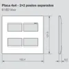 Placa 2+2 Postos Separados 4X4 Cinza Pial Plus + Legrand
