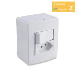 Conjunto Interruptor Simples + Tomada 10A 250V Sobrepor Branca Force line*