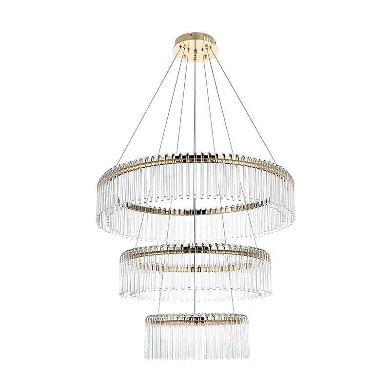 Pendente Led Cristal Gouli 40/60/80Cm 98W 2700K 2892 Ouro Brilho Nordecor