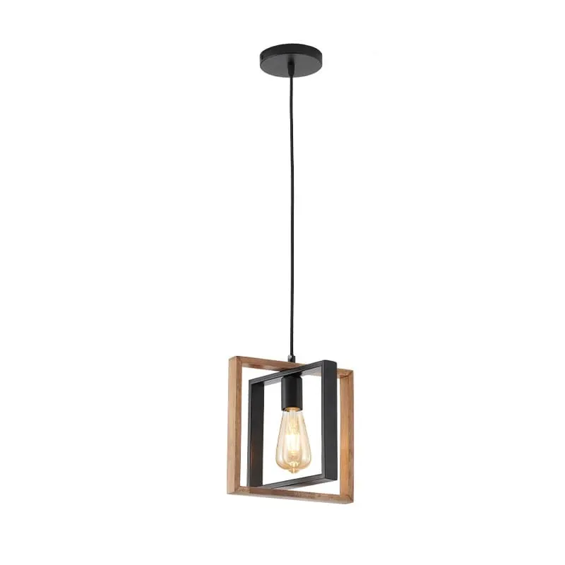 Pendente Candle Uno 24x24cm Metal e Madeira Nordecor