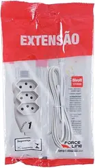 Extensao 3 Tomadas Slim Tripolar Branco 3m Force line*