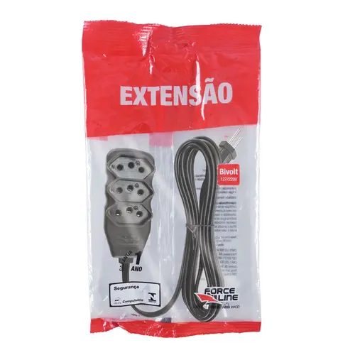 Extensao 3 Tomadas Slim Tripolar Preto 5m Force Line*