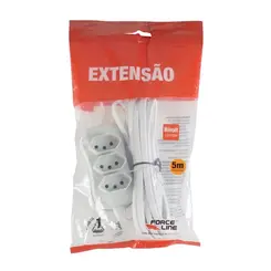 Extensao 3 Tomadas Slim Tripolar Branco 5m Force line*