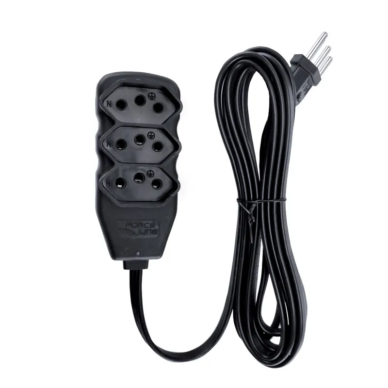 Extensao 3 Tomadas Slim Tripolar Preto 10m Force line*