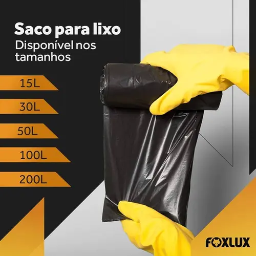 Saco para Lixo 30L 59 x 62cm Preto 10 Unidades Rolo Foxlux