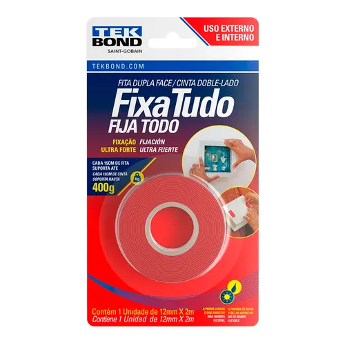 Fita Acrilica Dupla Face Externa 12mmX2m Blister Tekbond