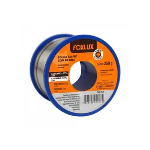 Estanho Liga 63/37 Espessura 1mm Carretel 250 Gramas Foxlux