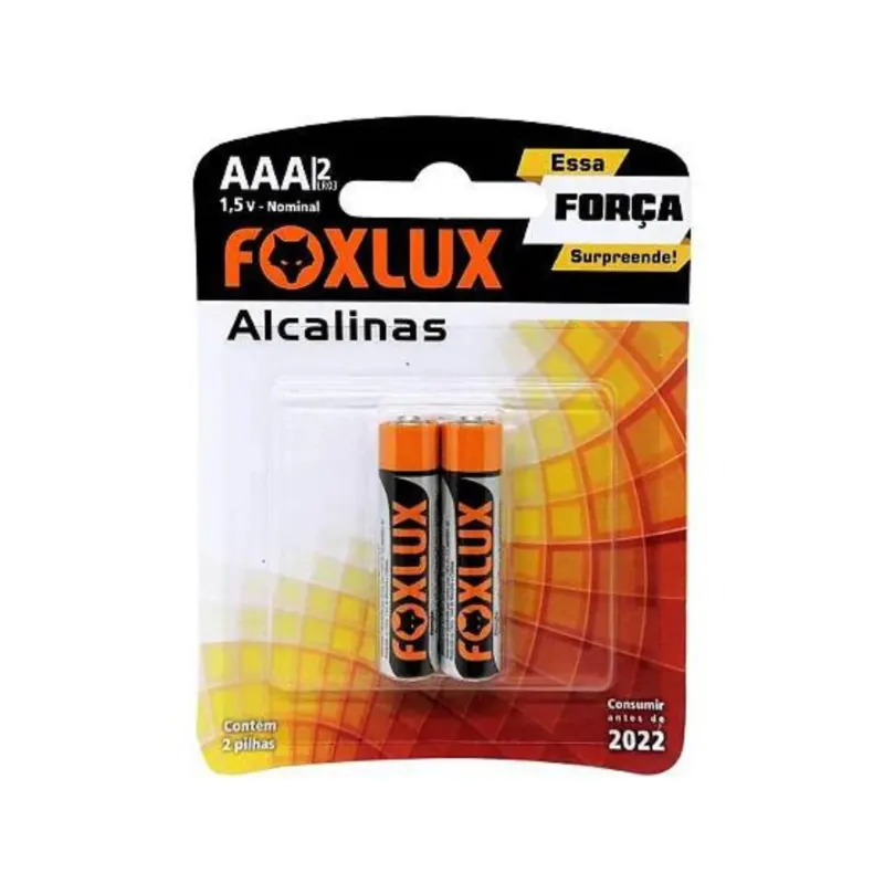 Pilha Alcalina Palito AAA Blister Com 2 Pilhas Foxlux