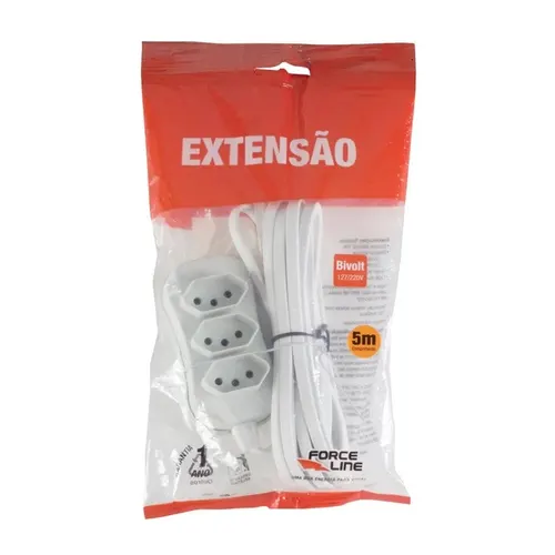 Extensao 3 Tomadas Slim Tripolar Branco 5m Force line*