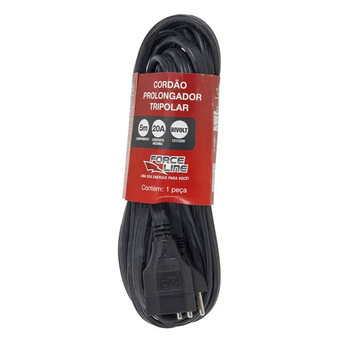 Cordao Prolongador Tripolar 3X2,5MM 5M 20A Preto Force line*