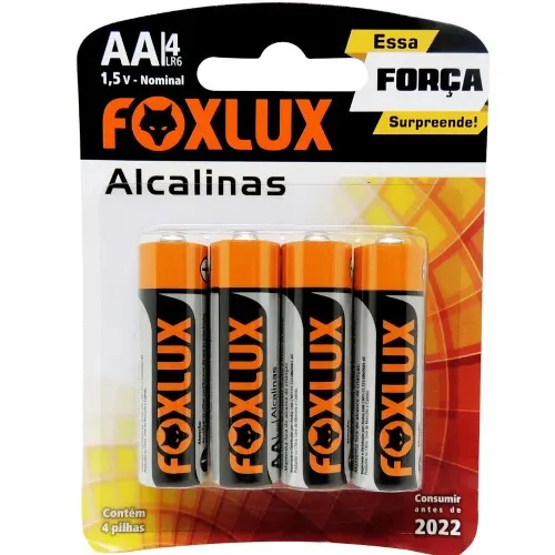 Pilha Alcalina Pequena AA Blister Com 4 Pilhas Foxlux