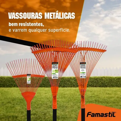 Vassoura Metal 18 Dentes Arame Regulavel Com Cabo Famastil