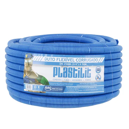 Eletroduto Corrugado Flexivel DN 25mm Azul 3/4" 50mts Plastilit
