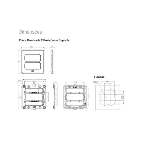Miniplaca Embutir Moveis 2 Postos Compose Cinza Weg