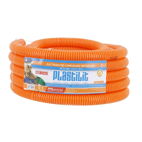 Eletroduto Corrugado Reforcado DN 25 Laranjal 3/4" 10mts Plastilit