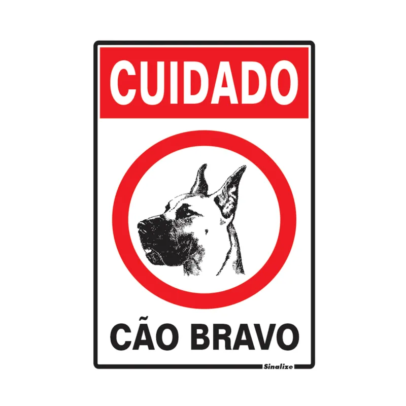 Placa Em Poliestireno 20X30Cm - Cuidado Cao Bravo Sinalize