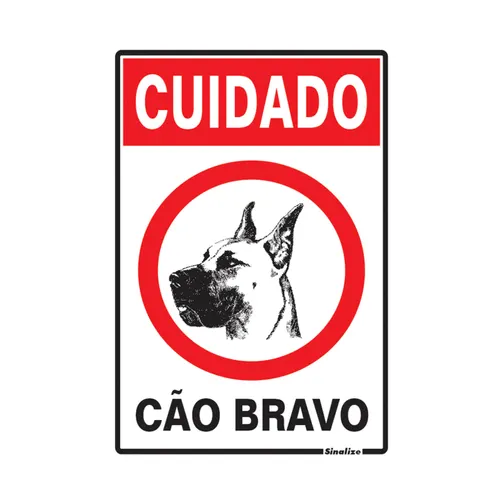Placa Em Poliestireno 20X30Cm - Cuidado Cao Bravo Sinalize