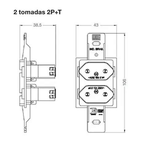 2 Tomada 2P+T 20A / 250V Padrao Vermelho Preto Preto Weg