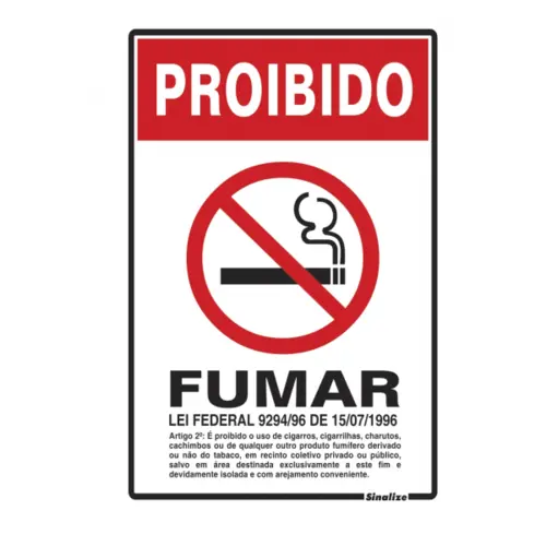 Placa Em Poliestireno 20X30Cm - Proibido Fumar Lei Sinalize