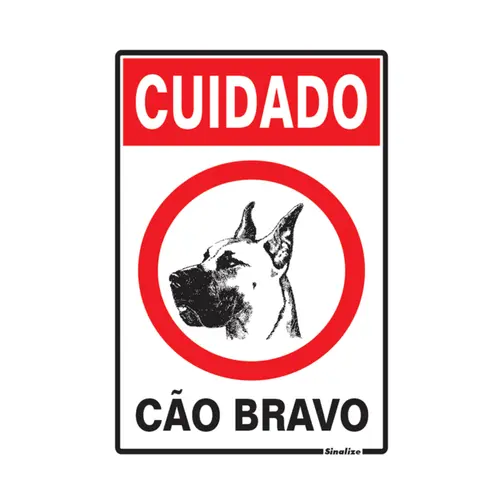Placa Em Poliestireno 20X30Cm - Cuidado Cao Bravo Sinalize