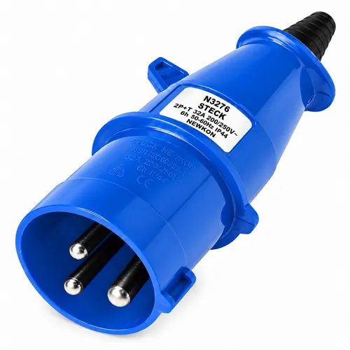 Plug Newkon 2P+T 32A 200/250V 6H IP44 Azul Steck