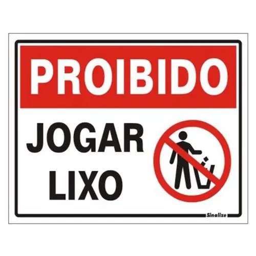 Placa Sinalizacao Poliestireno 15X20Cm Proibido Jogar Lixo Sinalize