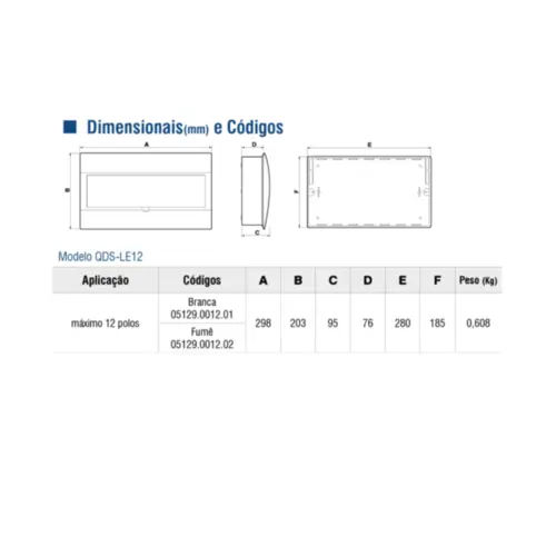 Quadro Distribuicao Embutir 298x203x95mm 12Iec-Pf Soprano