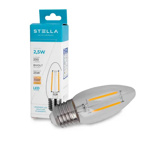 Lampada Led Vela Lisa Filamento 2,5W 200LM E27 STH20300/27 Stella